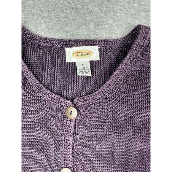 TALBOTS PURPLE WOOD BUTTON CARDIGAN LARGE KNIT LONG SLEEVE - Picture 4 of 8